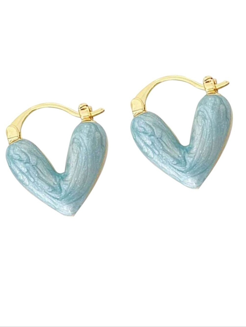 NEW Blue and Gold Trendy Heart Shaped Earrings